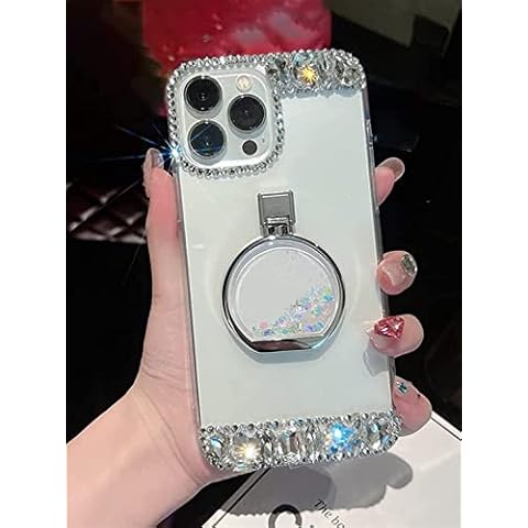 GLIMDA Diamond Perfume Stand Case Cover Compatible with 11/12/13/14 Pro Max, Plating Quicksand Perfume Bottles, Quicksand Perfume Stand Phone Case (Color : White, Size : For iPhone 13 Pro) Cover