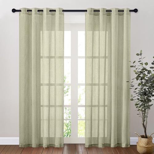 Image of Amazon Basics - Linen Textured Sheer Door Curtains | Light Filtering | 5 Feet | Set of 2 | Plain Design | for Living Room, Bedroom & Balcony | 150cm x 115cm, Color - Cream