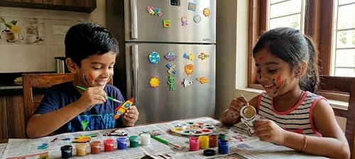 Image of ImagiVibe Paint Your Own Space Theme Fridge Magnets Kit for Kids | 12 MDF Cutouts DIY Painting Activity with Colours & Brush | Creative Screen-Free Art & Craft Kit | Made in India (Space)