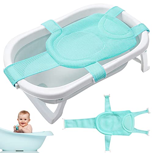 Baby Faltbar Badewannensitz, Babybadenetz, Badewanneneinsatz Sitz Kleinkinder, Sicherheitsbadesitz Antirutsch Kreuzförmig Badewanne Unterstützung Badezubehör für 0-24 Monate Kleinkind (Blau)