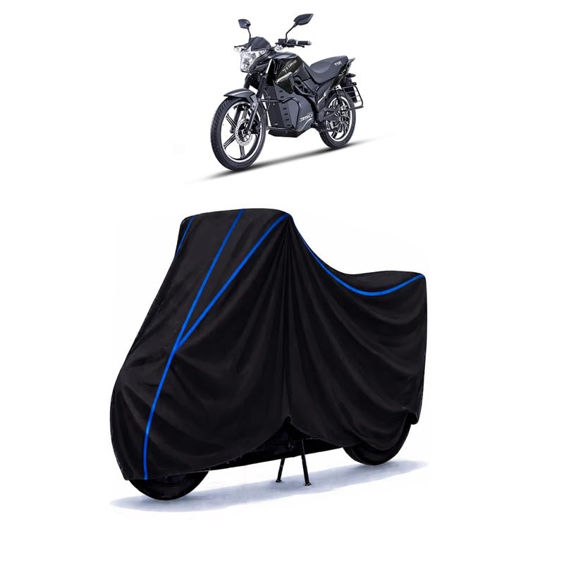 Image of Pure EV Etryst 350 X Bike Cover Water Resistant Universal Motorcycle Rain | Heavy Duty UV Protection, Dust, Scratch Indoor Outdoor All Weather with Black Blue Piping Elastic