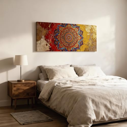 Image of SoulAbiti Rajasthani Mandala Fresco Unframed 36x14 inches Rolled Canvas Wall Contemporary Art UV Print Painting for Living Room, Bedroom & Office Decor Premium Gloss Vivid Fade-Resistant Print