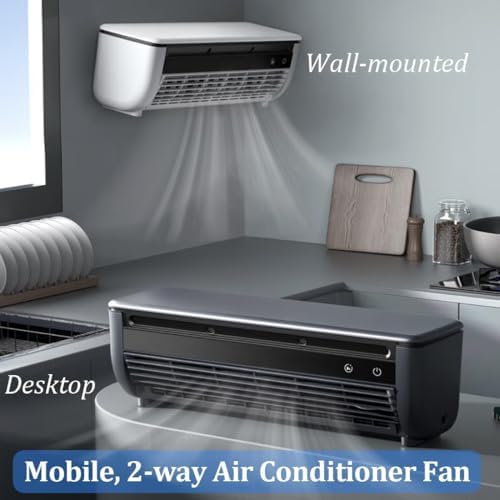 Portable Wall-Mounted Air Conditioner Fan with Remote Control - No Drill Design for Kitchen & Bedroom - Stylish Black & White Wall Air Cooler