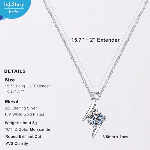 1CT Moissanite Pendant Necklaces, D Color VVS1 925 Sterling Silver Infinity Chain Pendant for Women Mom Wife Birthday Gifts3