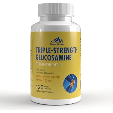 Mission Hill Foods Premium Glucosamine + Chondriotin + MSM | Bone & Joint Health (1 Bottle-4mo Supply) | 500mg | 120 Capsules | Vitamin Pills for Joint Support | Non-GMO & Gluten Free Cover