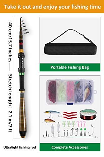 Milerong Fishing Rod And Reel Combos, Carbon Fiber Telescopic Fishing Pole With Stainless Steel Spinning Fishing Reel, Portable Travel Fishing Pole Combo For Youth Adults Beginner Saltwater Freshwater #TOP3