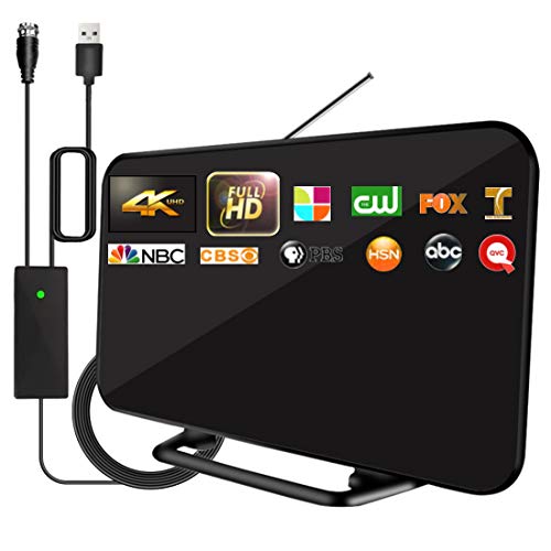 2021 Upgrade TV Antenna with Powerful Built-in Amplifier,220+ Miles Range Digital HDTV Antenna-19.6ft Long Cable,Support All Television,Smart Signal Booster for Free Local Channels 4K 1080P VHF UHF