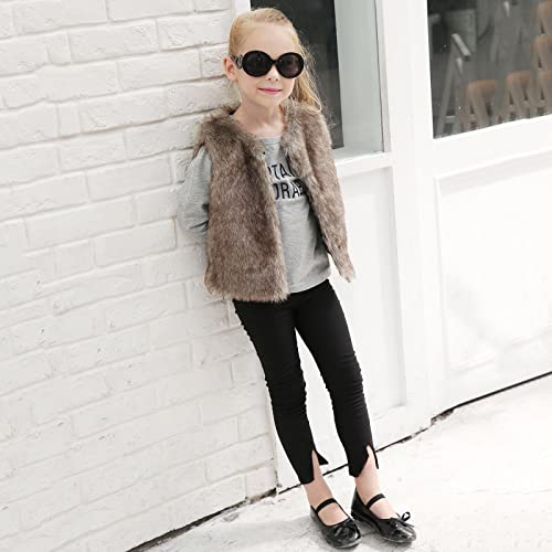 Lisfsa Kids Faux Fur Vest For Toddler Girl Winter Villus Fleece Coat Outwear Thick Warm Waistcoat Outerwear Cardigan Tops Brown, 5-6 Years #TOP3