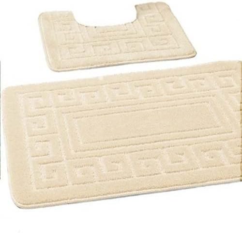EDS New Greek Style 2 Piece Bath Mat Set Non-Slip 13 Colours (Cream)