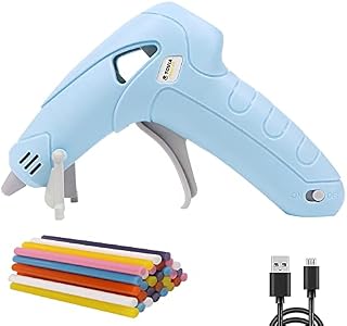 T TOVIA Cordless Hot Melt Glue Gun, Mini Glue Gun Low Temp with 30Pcs Glue Sticks Rechargeable Battery Operated Glue Gun Kid for DIY Art Craft Gift Home Quick Repairs School Festival Decoration, Blue