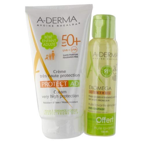 Aderma Protect AD Cream Very High Protection SPF 50+ Fragrance Free 150ml + Exomega Control Emollient Cleansing Oil Anti-Scratching 100ml Offered