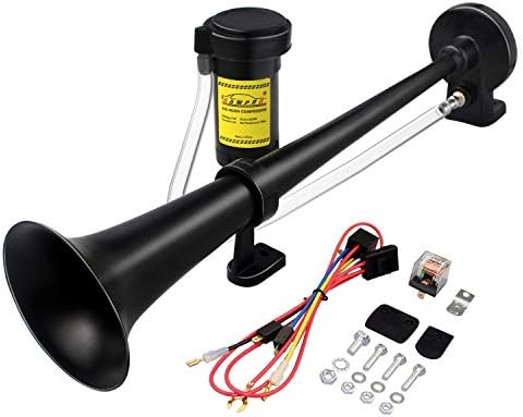 GAMPRO 12V 150db Air Horn, 18 Inches Chrome Zinc Single Trumpet Truck Air Horn with Compressor for Any 12V Vehicles Trucks Lorrys Trains Boats Cars (Black)