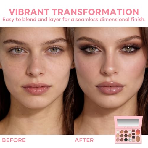 LUXAZA PRO 5-in-1 Backed Eyeshadow Makeup Palette with Blush Bronzer Highlighter, Natural Nude Eye Shadow Palettes 18 Colors Matte Shimmer Glitter Tone Long Lasting Smudge-Proof, Ideal Gifts for Women - Image 3