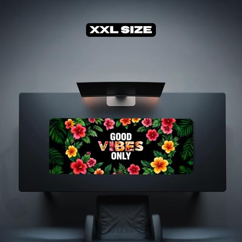 Image of Good Vibes Only Premium Desk Mat | Anti-Skid | Anti-Slip | 90 * 42 cm | Laptop Mat for Work from Home /Office /Gaming- Extended Mouse pad and Keyboard Desk mat