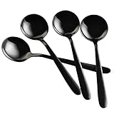 Vababa Black Stainless Steel Bouillon Spoon, 16-Piece Round Soup Spoons