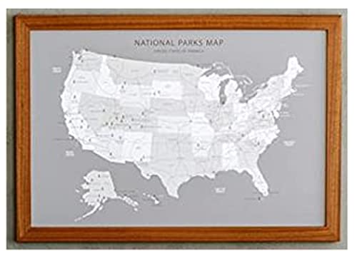 Wayfaren Large Grey National Parks Map & US Map | Explore National Parks of America | Large Framed Push Pin Map | 24