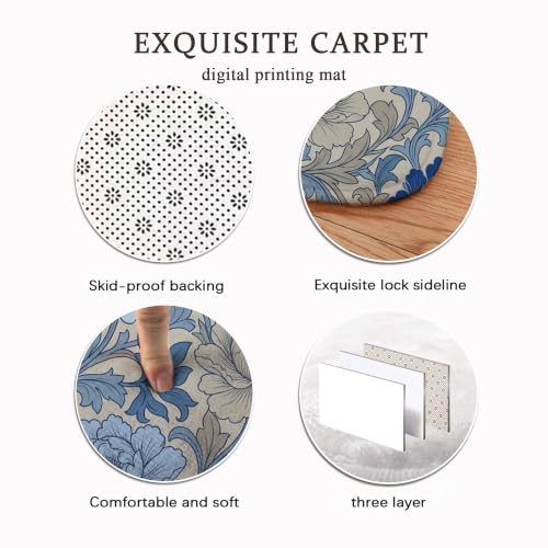 Alfombra antideslizante rectangular azul floral decorativa de dormitorio 8