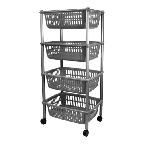Carrello Porta Frutta 4 Ripiani vivande cestini Contenitore Multiuso Rosso