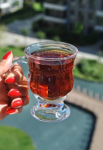 4 Adet Ayaklı Cam Bardak - Kulplu Çay Kahve Bardağı 180 ml - Görsel 2