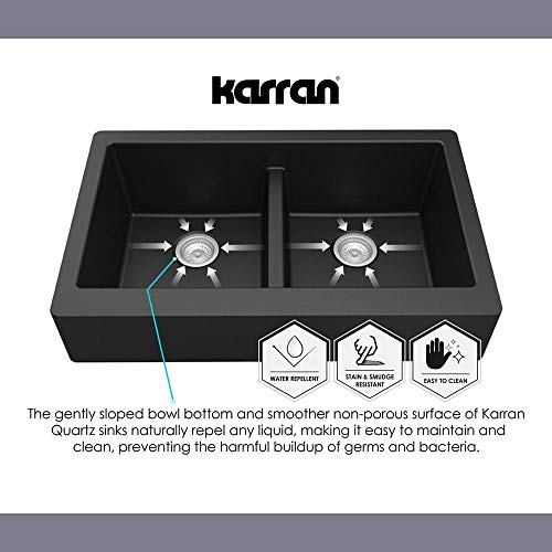 Karran Farmhouse Apron Front Quartz Composite 34 In. Double Bowl Kitchen Sink In Brown #TOP7