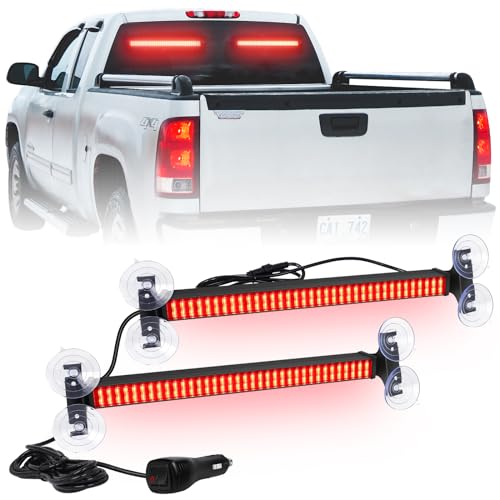 XRIDONSEN 2 in 1 Red Emergency Strobe Traffic Advisor Light Bar 144 LED Warning Safety Interior Dash Windshield Lights Deck Split Mount for Police Volunteer Firefighter Vehicles Trucks (2x17.7 inch)