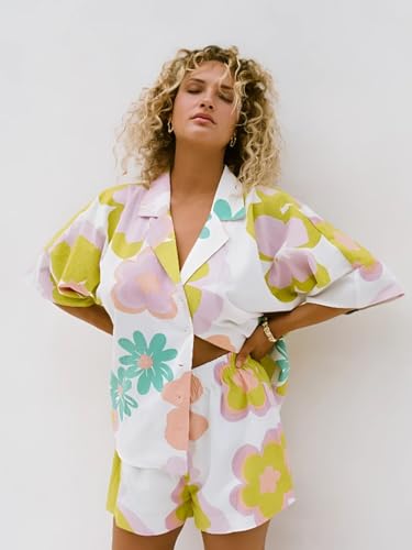 Image of GRECIILOOKS Co-ord Set for Women Stylish | Women Co-Ord Pajama Set | Stylish Night Dress & Beach Outfit | 2 Piece Printed Shirt & Shorts Loungewear | Comfortable Pajama Sets for Womens