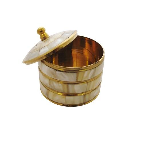 Fabriqué à la main boîte à bijoux en laiton 3 rangées - Mère de perle incrustation Cover