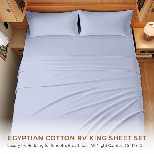 Image of SGI bedding 100% Egyptian Cotton Sheets RV King Size - 600 Thread Count Sheets Set, Soft, Cooling, 15 inch Deep Pocket, Luxury Hotel Bedding, Breathable, Durable - Cornflower Blue