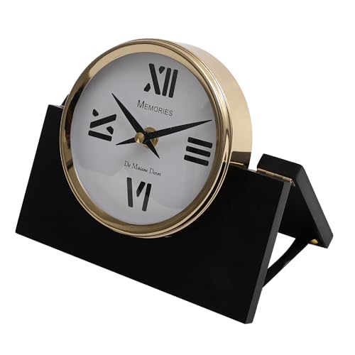 Image of Decor de Maison Handcrafted Marbellic Table Clock for Kids Room, Bedroom, Study Table, Office Desk | Classic Non-Ticking Tabletop Battery Operated Analog Desk Clock (Gold, Varner Table Clock)