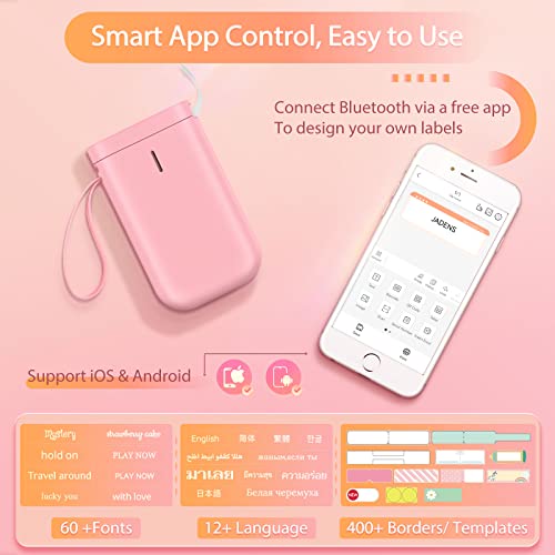 Jadens Label Maker Machine, D11 Portable Bluetooth Printer For Labeling, Home, Office, Organization, Mini Label Maker Machine With Tape, Multiple Templates Available For Phone, Handheld Labeler, Pink #TOP1