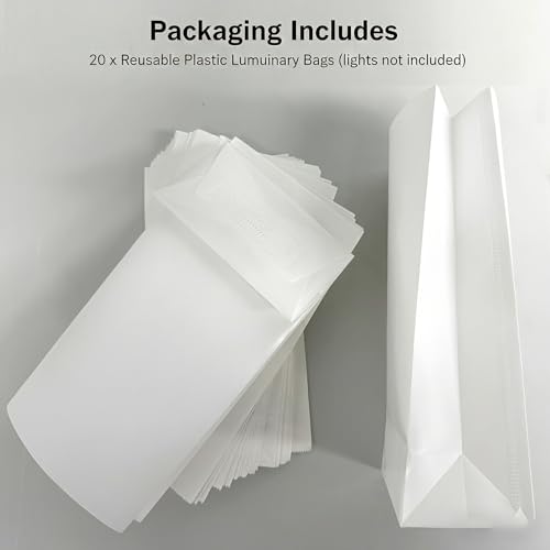 Image of White Plastic Reusable Luminary Bags, Christmas Luminaries for Outdoors, Wedding, Birthday, Halloween, Thanksgiving(Not Include Light) (20pcs)