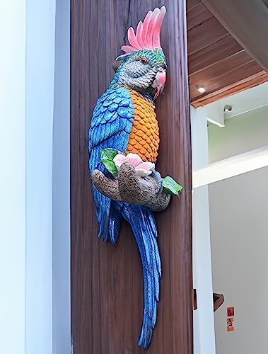 Outdoor Bird Statue Garden Decoration,Bird Statue Gift Real Parrot Figurine,Resin Bird,Garden Bird Figurine,Flapping Macaw Bird Tropical Decor Wall Sculpture, Polyresin, Full Color #TOP3