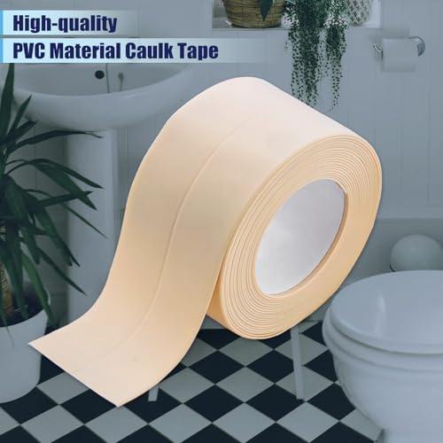 Image of Waterproof Seal Caulk Strip Tape Self Adhesive for Sink Toilet Bathroom Wall Edge Bathtub Oil-Proof Caulking Sealing Tape 1.5 inch x 10.5' (W*L) 3Pcs Beige