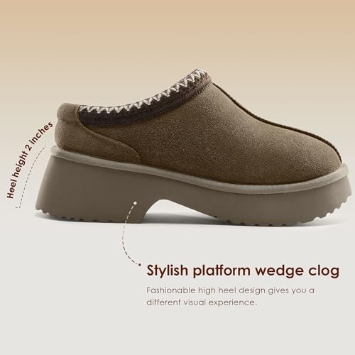 Platform Clogs for Women Cozy Suede Fall Slippers with Warm Fur Lined Slip on Shoes Outdoor Indoor House2