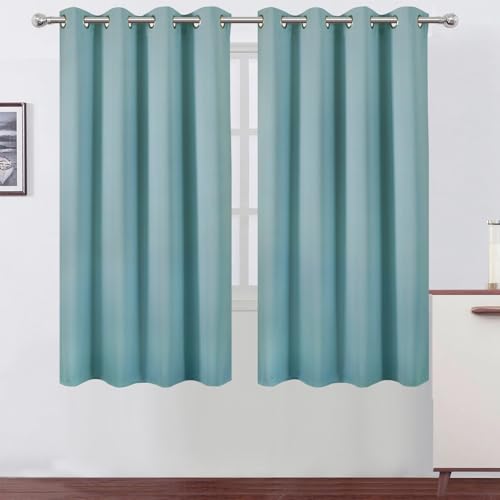 Image of LEMOMO Stone Blue Blackout Curtains 52 x 63 Inch Length /Set of 2 Curtain Panels /Thermal Insulated Room Darkening Curtains for Bedroom and Living Room