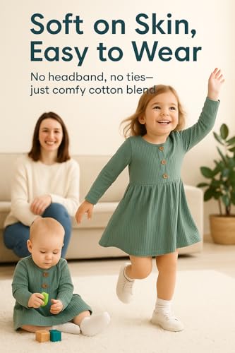 PATPAT Toddler Cotton Long Sleeve Dress with Soft Fabric & Stretch, Light Green, 6-9 Months