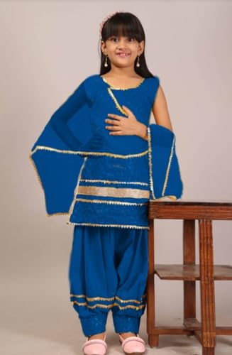 Image of Girls Ethnic Wear Embroidery Cotton Blend Kurti Patiala Set with Dupatta - Traditional Indian Outfit for Birthday Anniversary Festive Gift Occasion Gift Rakshabandhan Rakhi Diwali Wear