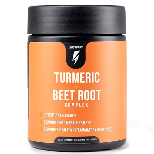 Inno Turmeric + Beet Root - Curcumin Turmeric Powder with Black Pepper & Beet Root Supplement - Supports Digestive Health, Circulation, Bone & Brain Health, Energy and Daily Wellness (60 Capsules)
