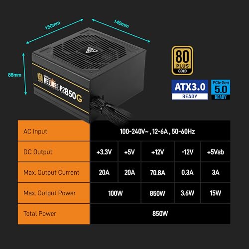 Image of GAMDIAS PCIe 5.1 & ATX3.1 Gold 850W Power Supply for GeForce RTX 5000 /4000 /3000 Series, 850W Fully Modular ATX 80 Plus Gold Computer PSU for Gaming PC Desktops, Low-Noise Fan, HELIOS P2-850G