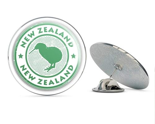 New Zealand Kiwi Bird Grunge Stamp Round Metal 0.75" Lapel Pin Hat Shirt Pin Tie Tack Pinback2