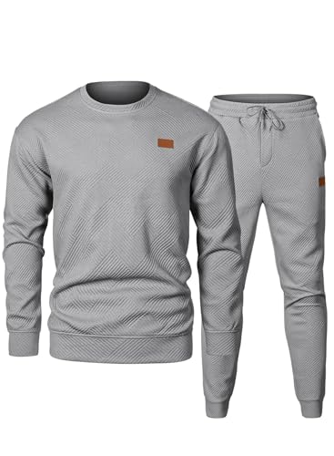 JMIERR Knit Jacquard Track Suits for Men Set 2 Piece Outfits Long Sleeve Pullover Sweatshirts & Running Joggers Sweatpants, Fall Tracksuit Sweatsuits Matching Lounge Sets, M, Grey