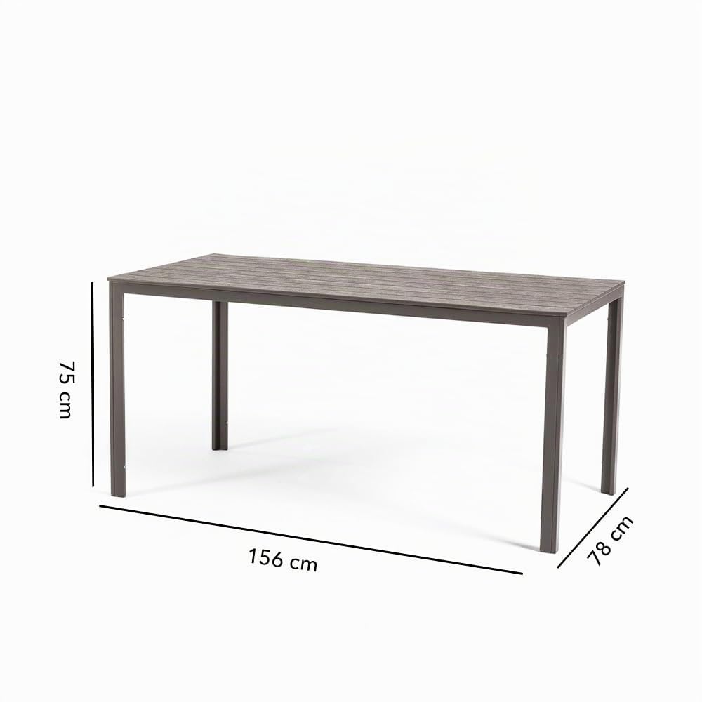 SIEDITI FUORI E DENTRO Mesa Jardin Rectangular 156x78 cm, Mesa Exterior en Acero Pintado con Lamas de Polietileno Efecto Madera, Ideal para terraza, balcón o Patio (Tórtola)