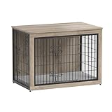 Piskyet Dog Crate Furniture with Cushion,Heavy-Duty Reinforced Metal Mesh,38' Wooden Dog Crate End Table with Double Doors,Indoor Dog Kennel,Dog Cage Side Table for Large Breed,Grey