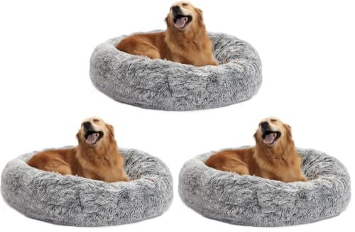 Image of Bedfolks Calming Donut Dog Bed for Large Dogs,Dark Grey, 36 inch (Pack of 3)