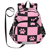 SyXIOP Zaino carino con orecchie per guinzaglio scuola elementare bambini ragazzo/ragazza zaino scuola anti-smarrimento con striscia riflettente rosa nero dama impronte di cane, Stampe di zampe di
