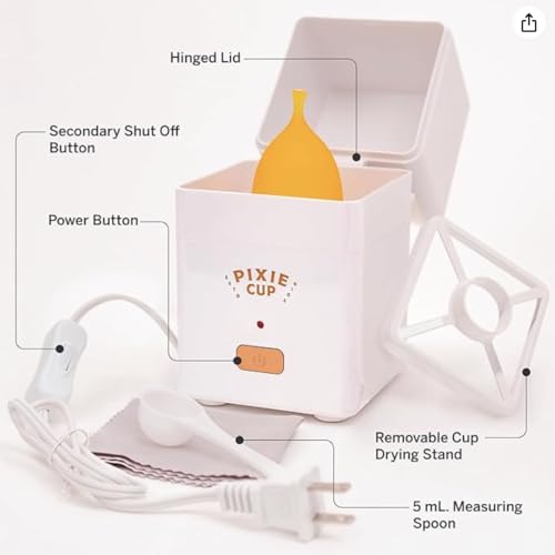 Pixie - Esterilizador de copa menstrual - Clasificado 1 para el mejor vaporizador - Mata el 99.9% de los gérmenes con vapor más limpio - Lava tu taza o disco menstrual en 3 minutos. - Interruptor de - imagen 8