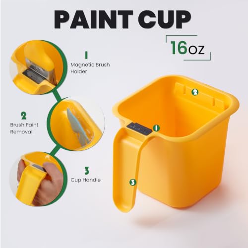 Image of Voomey 12PCS 16OZ Hand Held Paint Cup Kit, Dual-Use Paint Cup Liners & Lids with 1 inch /2 inch Trim Brushes for Home Touch Up, Model Painting, Art Creation, Cabinet Repair & Small Area DIY Projects