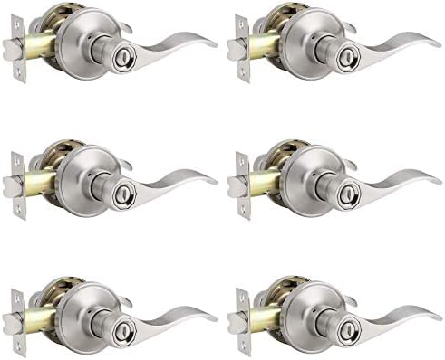 Knobonly 6 Pack Door Handle Keyless Bedroom Bathroom Door Levers Privacy Door Handleset Brushed Nickel Finish