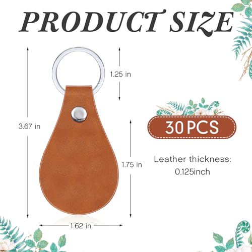 Taiyin 30 Pcs Leather Key Fob Kit for DIY Craft PU Blanks with Rivets and Key Ring for Laser Engraving Keychain(Khaki)