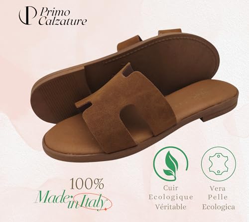 Eleganti Ciabatte Donna Estive, Sandali Bassi Cuoio, Ciabattina In Pelle Estate, Vero Made In Italy (Cuoio, Sistema Taglie Calzature Eu, Adulto, Donna, Numero, Media, 39) - 3